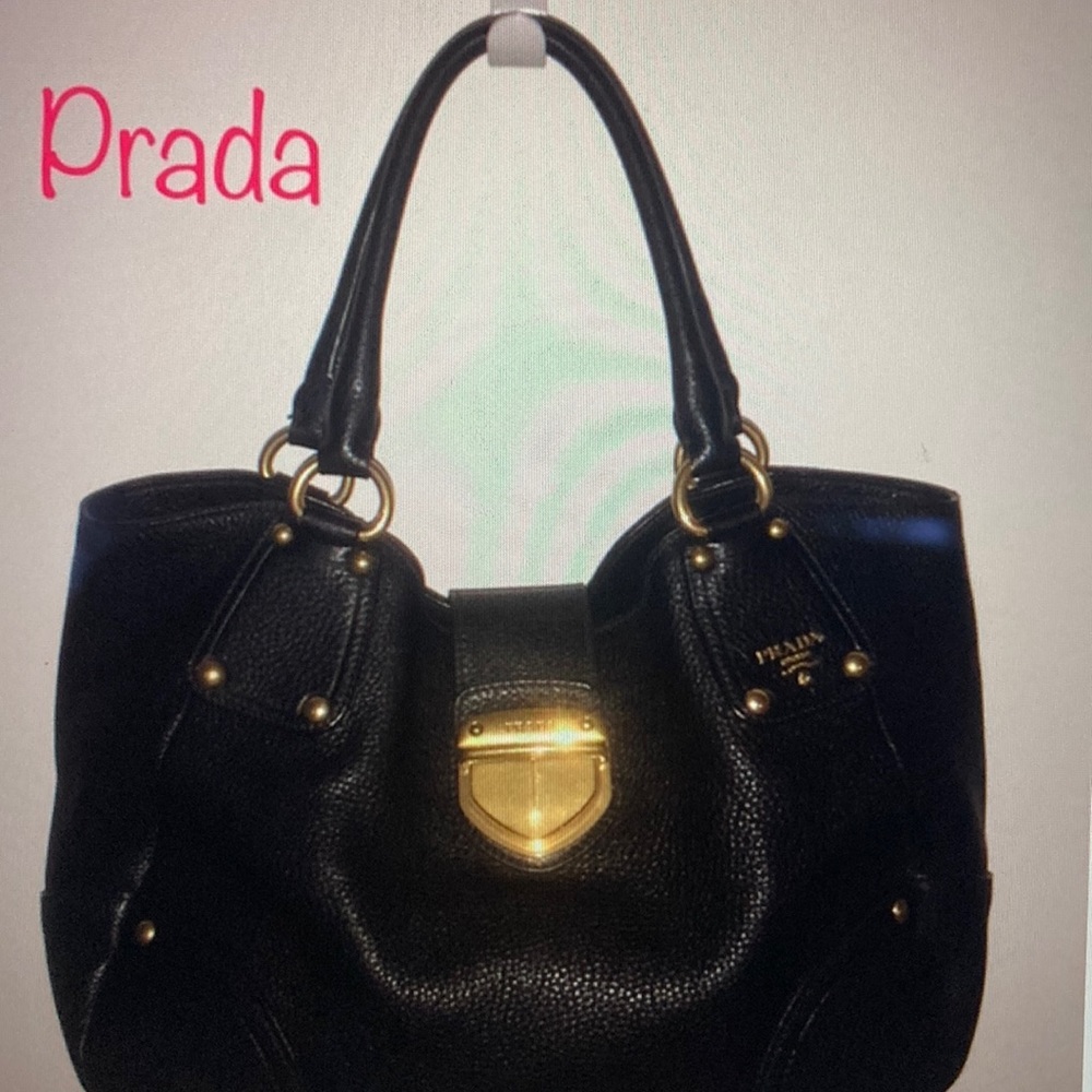 PRADA Vitelli Daino Lock Handbag Black